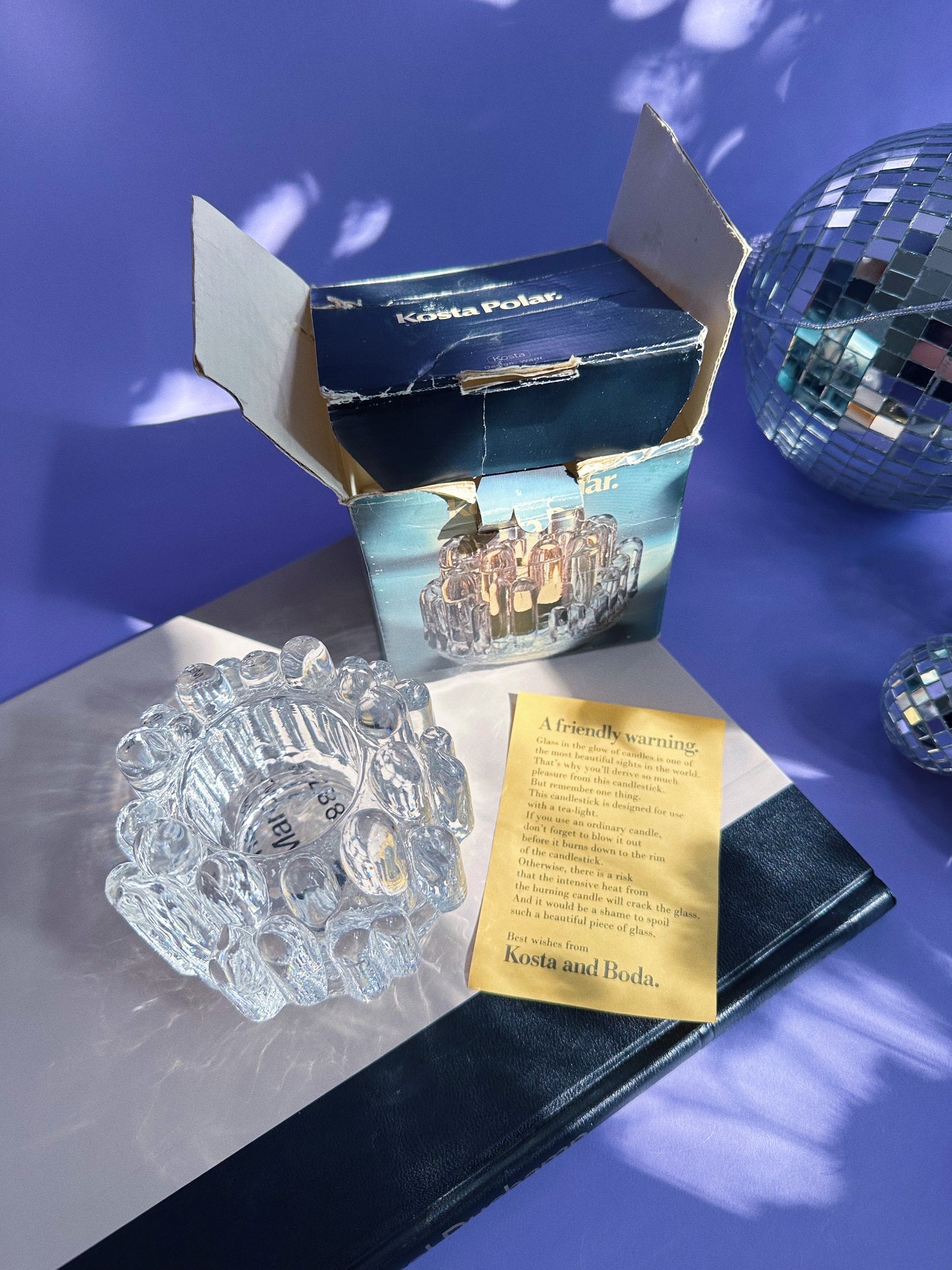 Vintage Glass Candle Votive Holder KOSTA BODA Sweden Polar Ice Stalagmite Heavy