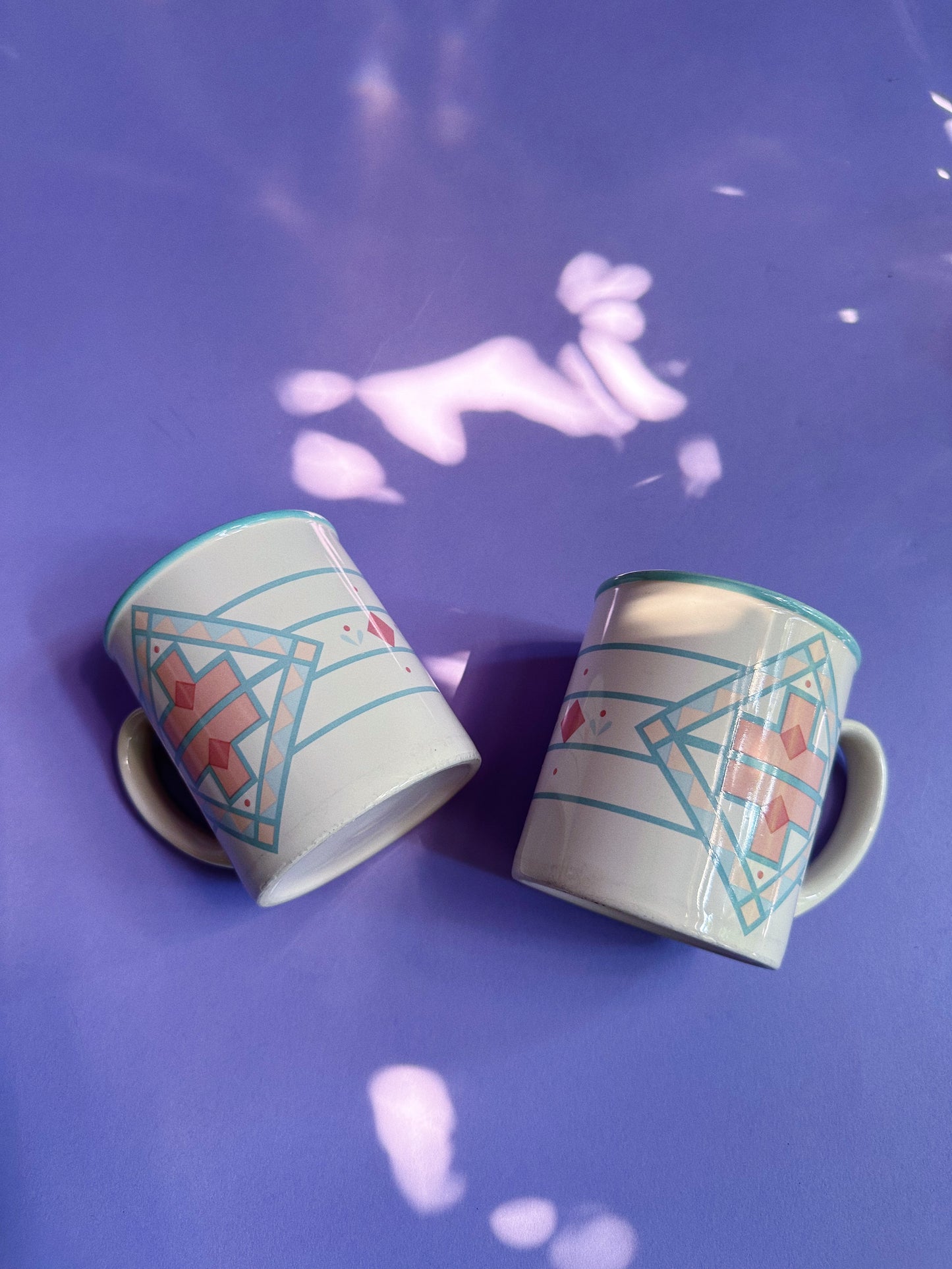 Pair of Vintage Pastel Aztec Design Coffee / Tea Mugs
