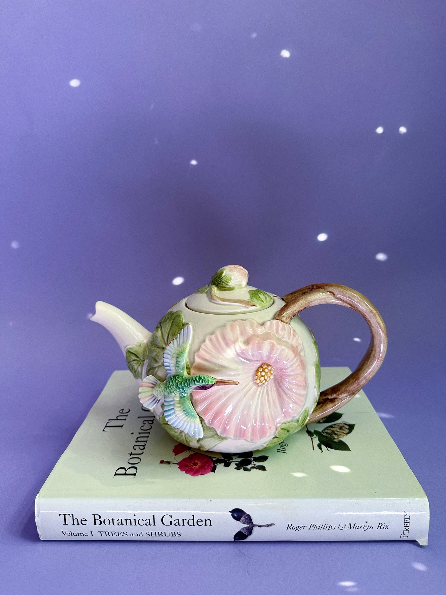 Vintage Fitz & Floyd Hand Painted 48oz Teapot Hummingbird & Hibiscus Ceramic 1987