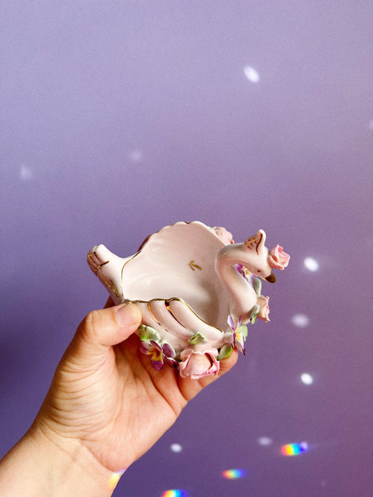 Vintage Pink Porcelain Swan