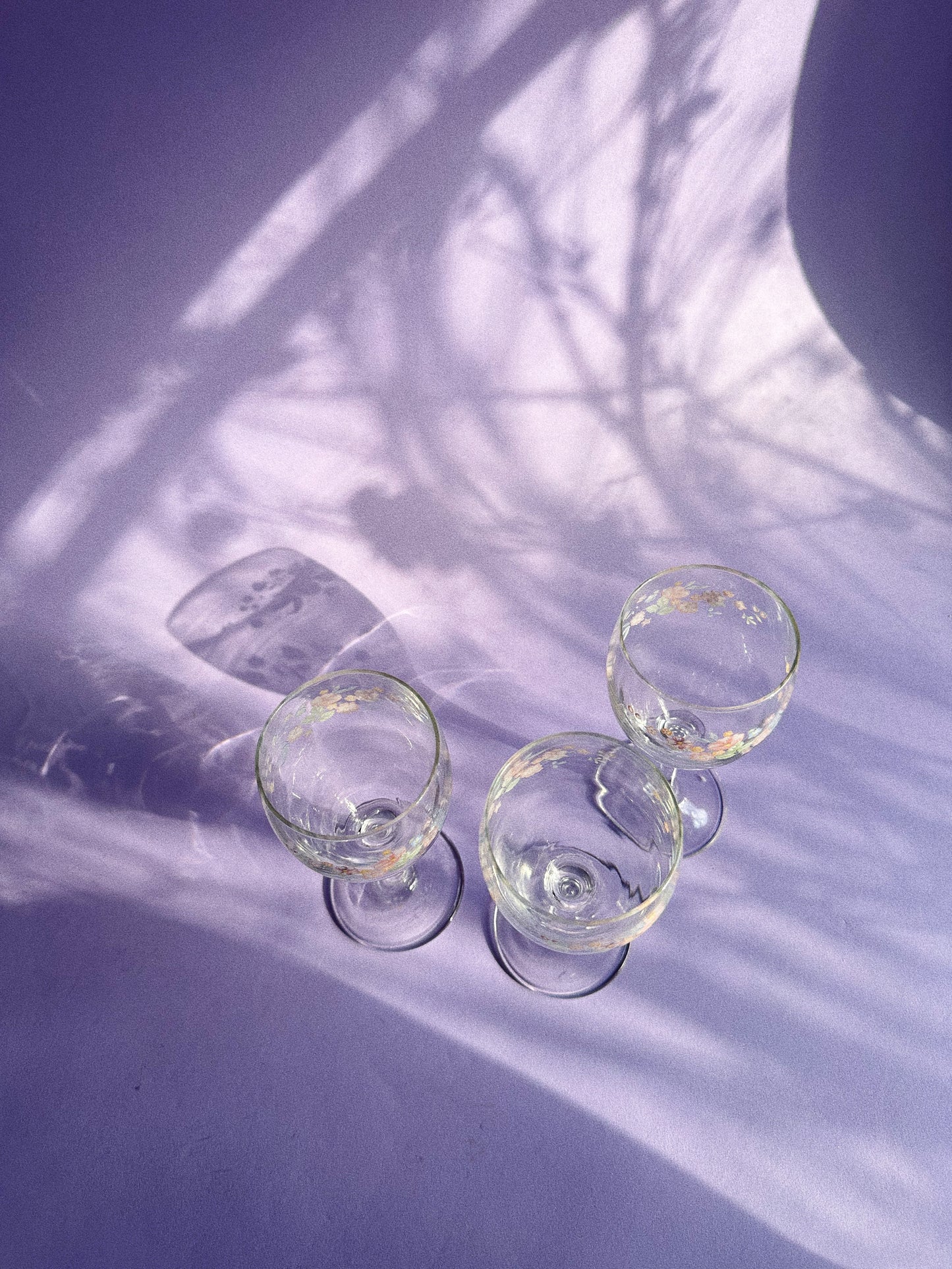 Set of 3 ‘90s Arcopal Floral Wine Glasses