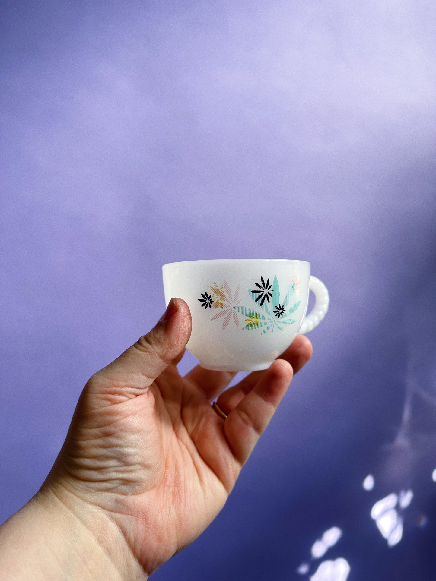 Rare Federal Atomic Flower Milk Glass Patio Snack Set Vintage Mid-Century Modern