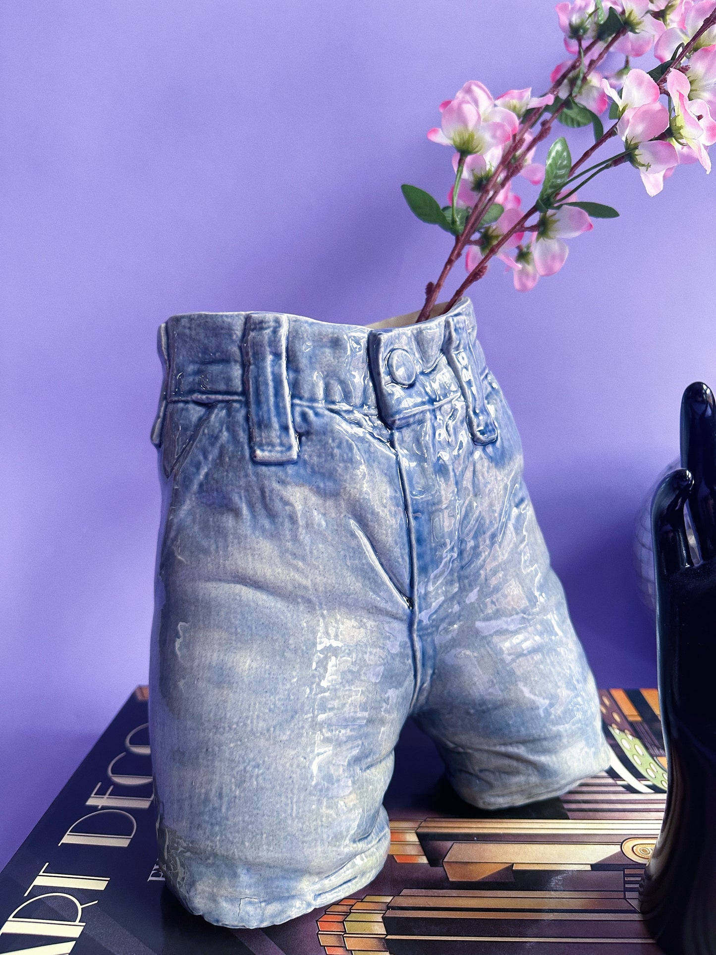 Vintage Ceramic Glazed Blue Jeans Vase 1976