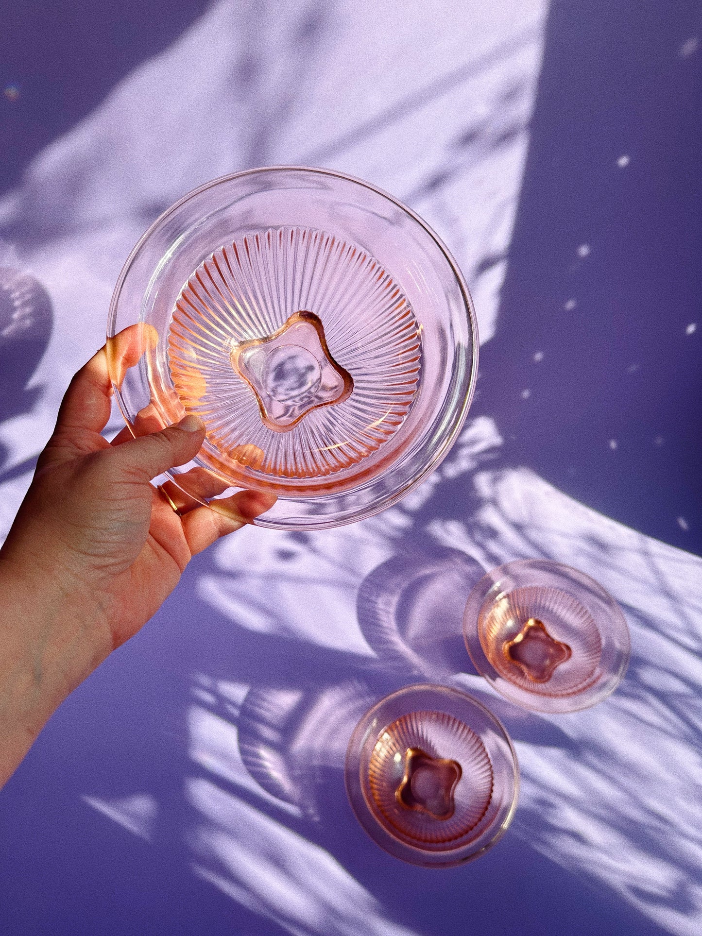1960's Federal Glass Co. Nested Pink Ribbed Bowls