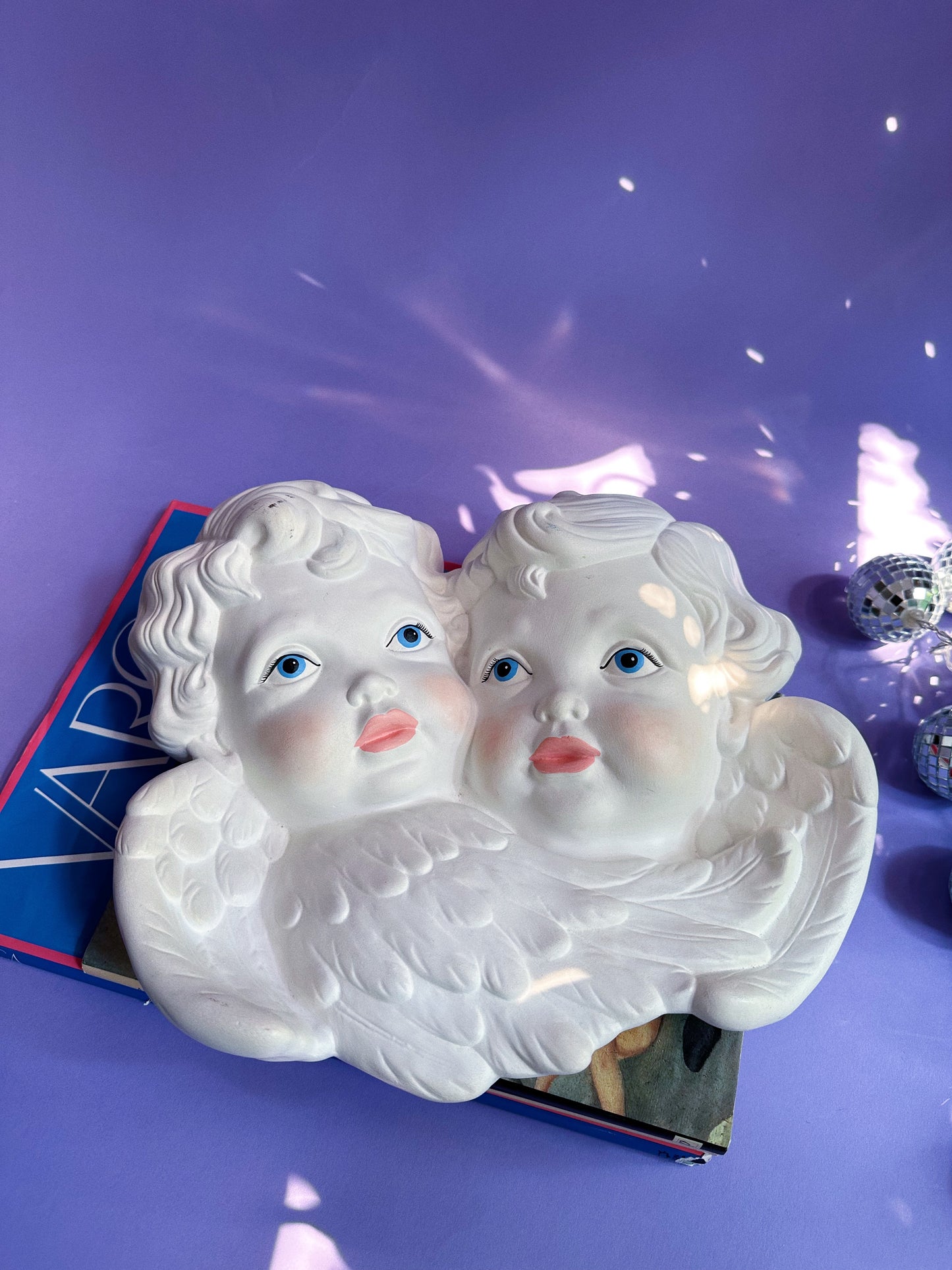 Large Pair of Ceramic Vintage 80s Cherubs Wall Hanging