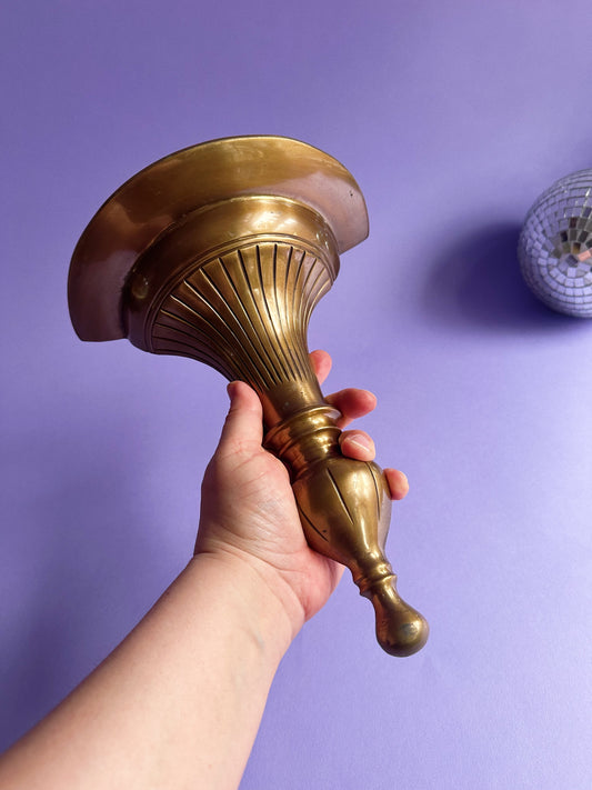 Vintage Ornate Solid Brass Heavy Gilt Wall Sconce Shelf Hollywood Regency