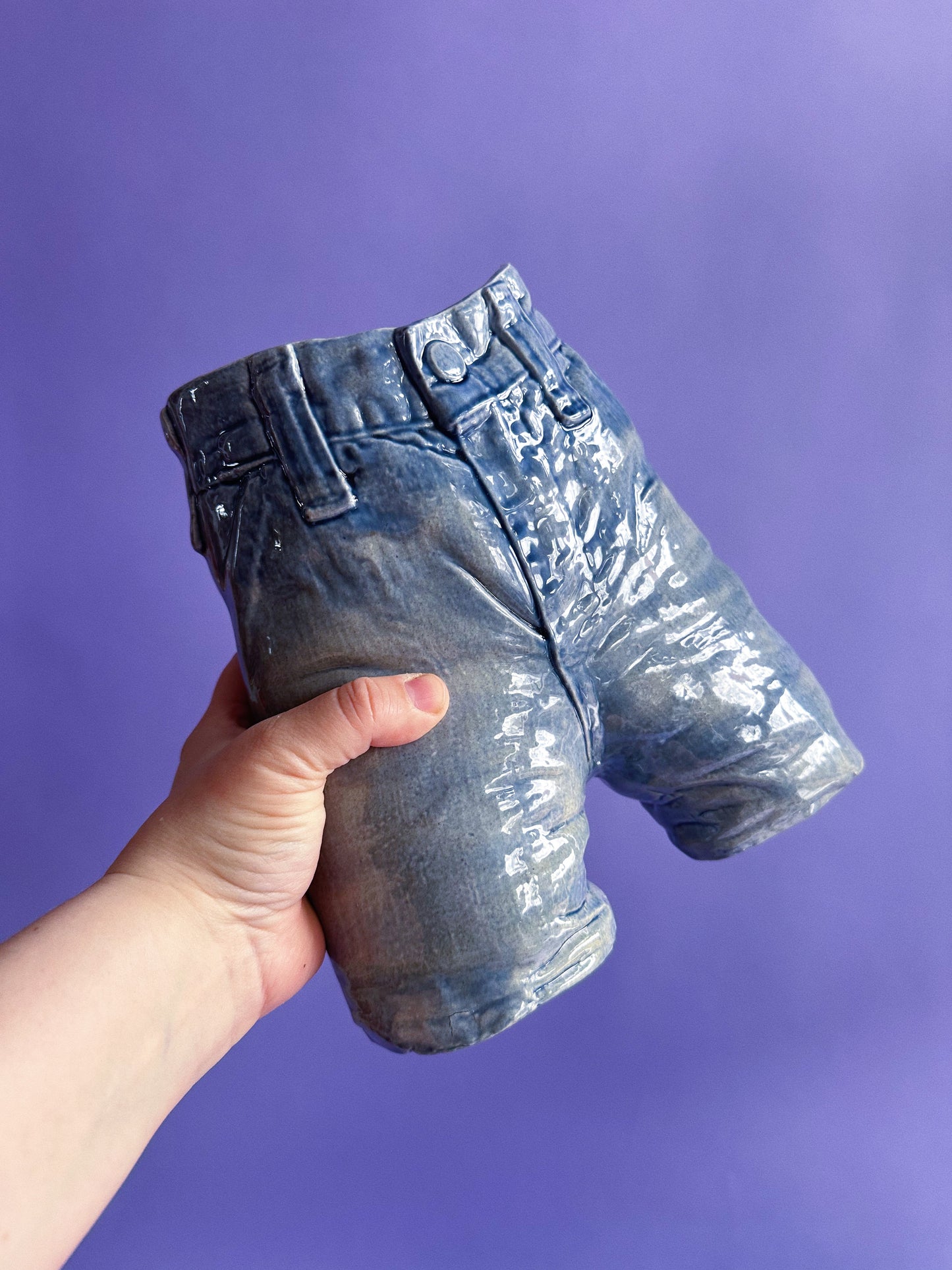 Vintage Ceramic Glazed Blue Jeans Vase 1976