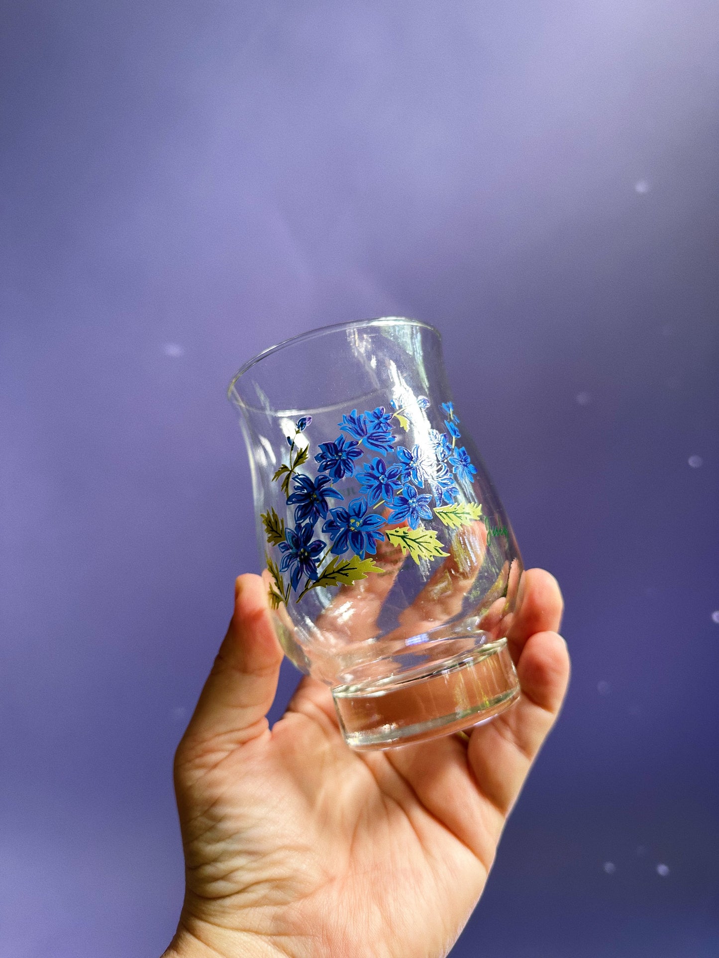 Vintage July Larkspur Flower Of The Month Glasz