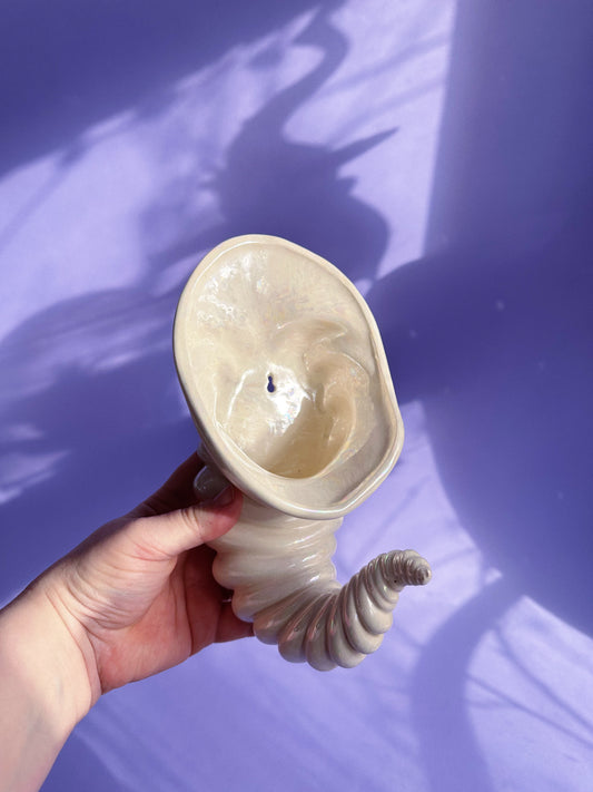 Vintage Ceramic White Iridescent Cornucopia Wall Pocket