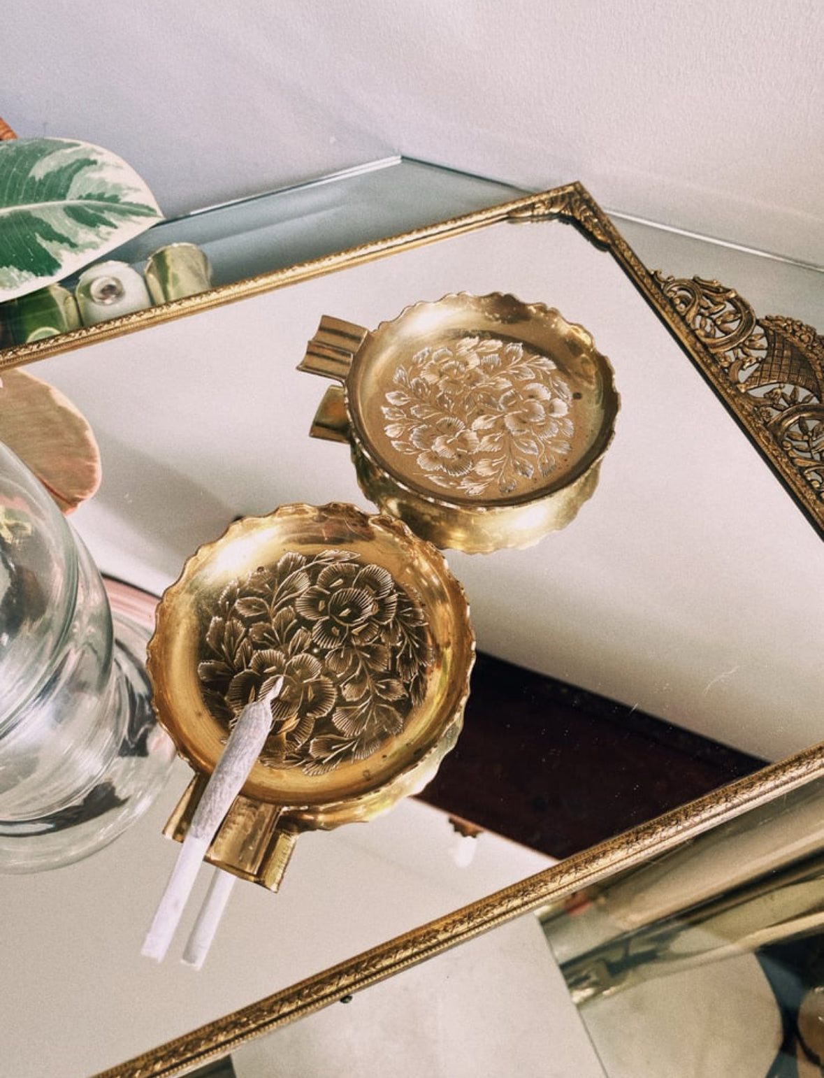 Vintage Stackable Etched Brass Ashtrays