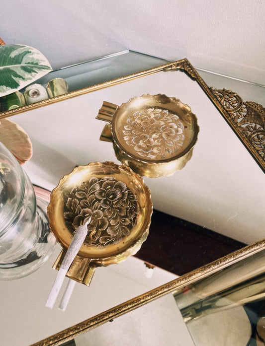 Vintage Stackable Etched Brass Ashtrays