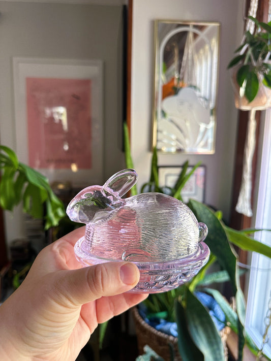 Purple Indiana Glass Bunny Rabbit Lidded Trinket Dish