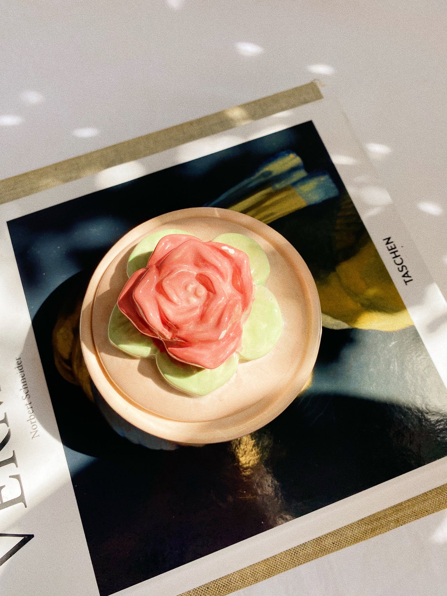 Pink Flower Glazed Pottery Lidded Dish