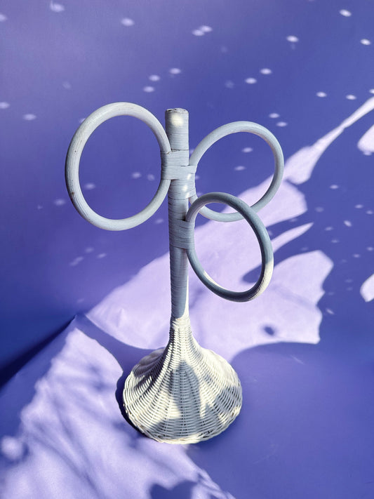 Vintage White Wicker Triple Loop Towel Stand