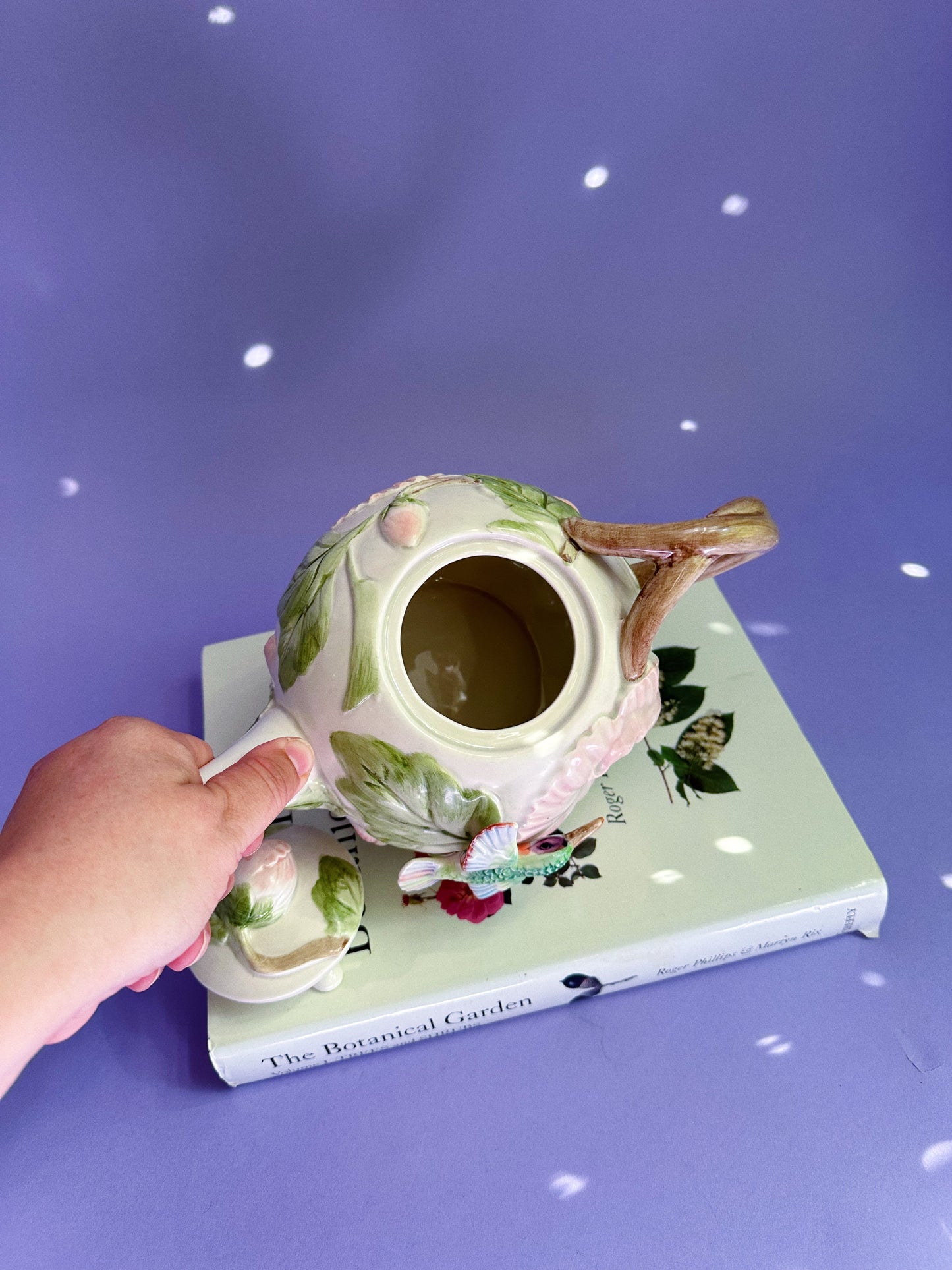 Vintage Fitz & Floyd Hand Painted 48oz Teapot Hummingbird & Hibiscus Ceramic 1987