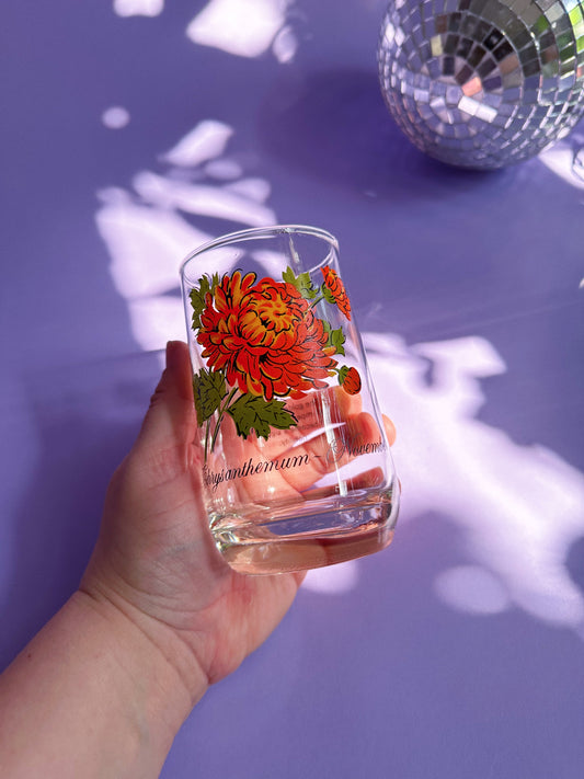Vintage Floral Brockway Chrysanthemum November Medium Glass Tumbler