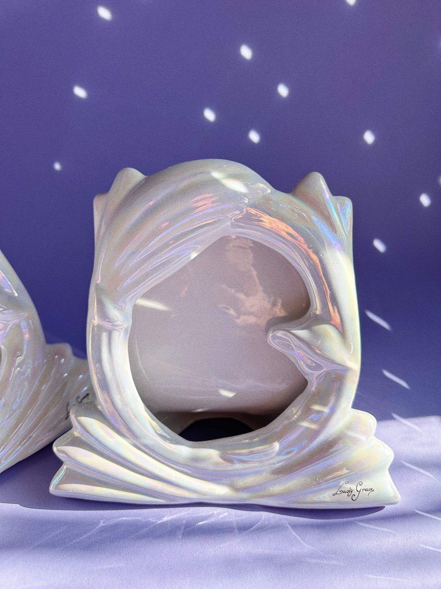 Vintage Pair of Iridescent White Lady Grace Photo Frames
