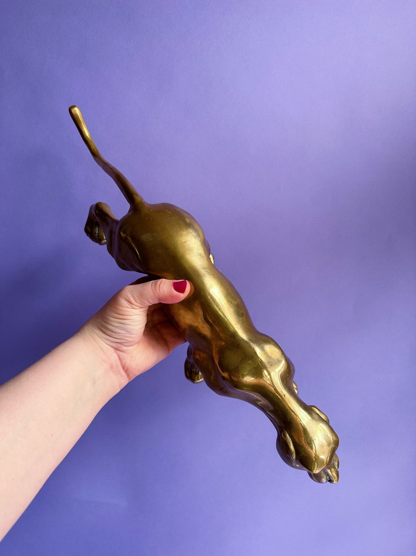 Vintage Large Solid Brass Panther Sculpture