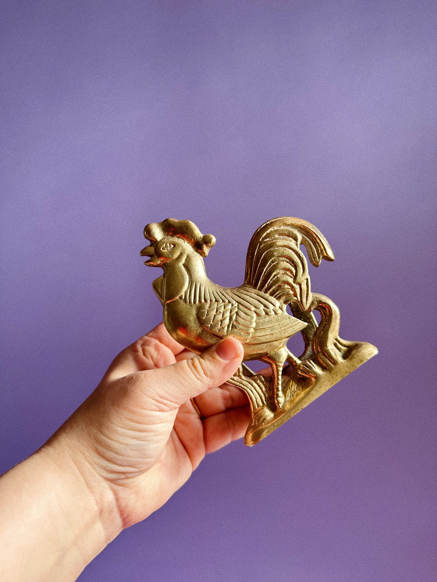 Vintage Brass Rooster Letter / Napkin Holder
