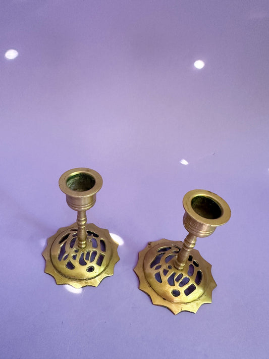Vintage Small Pair of Brass Candlesticks for Taper Candles