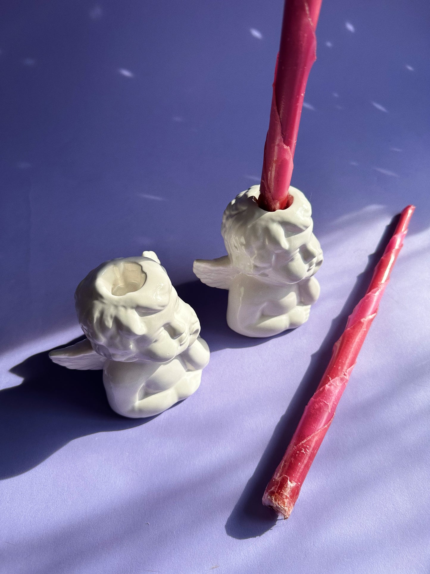 Vintage White Ceramic Cherub Candlesticks