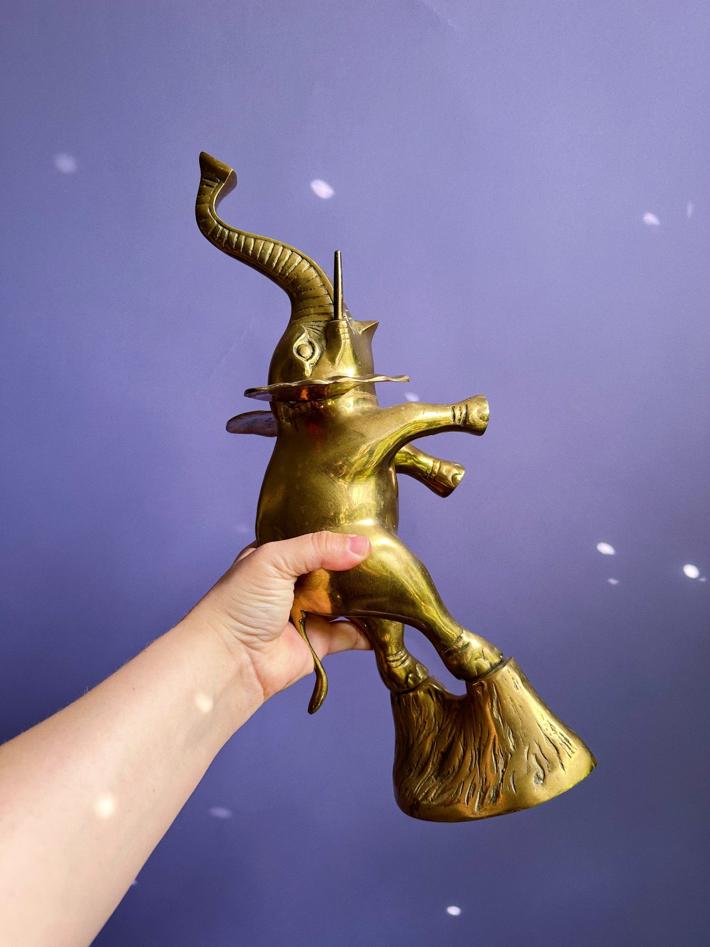 Vintage Brass Standing Elephant Statue Figure 17” Mid Century Tusks Heavy