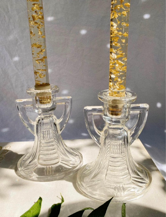 Vintage Manganese Glass Art Deco Candlesticks