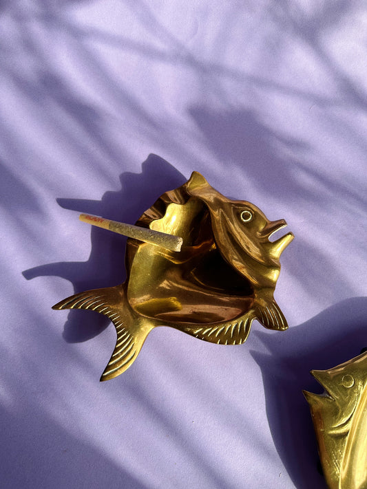 Vintage Solid Brass Fish Ashtrays