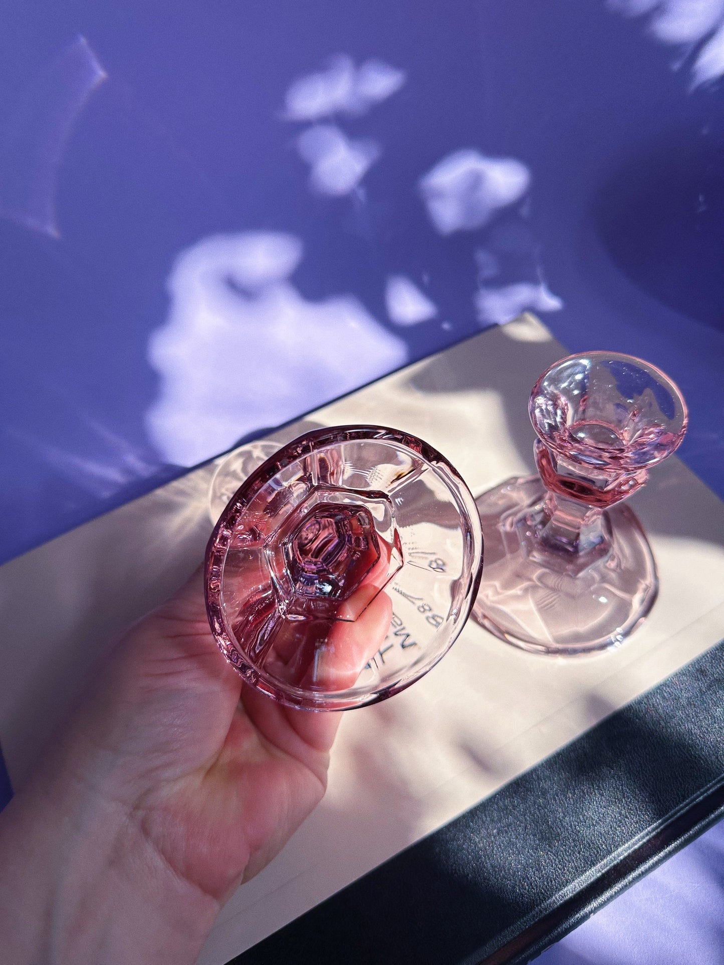 Pair Of Vintage Purple Amethyst Depression Glass Candlestick Candle Holders