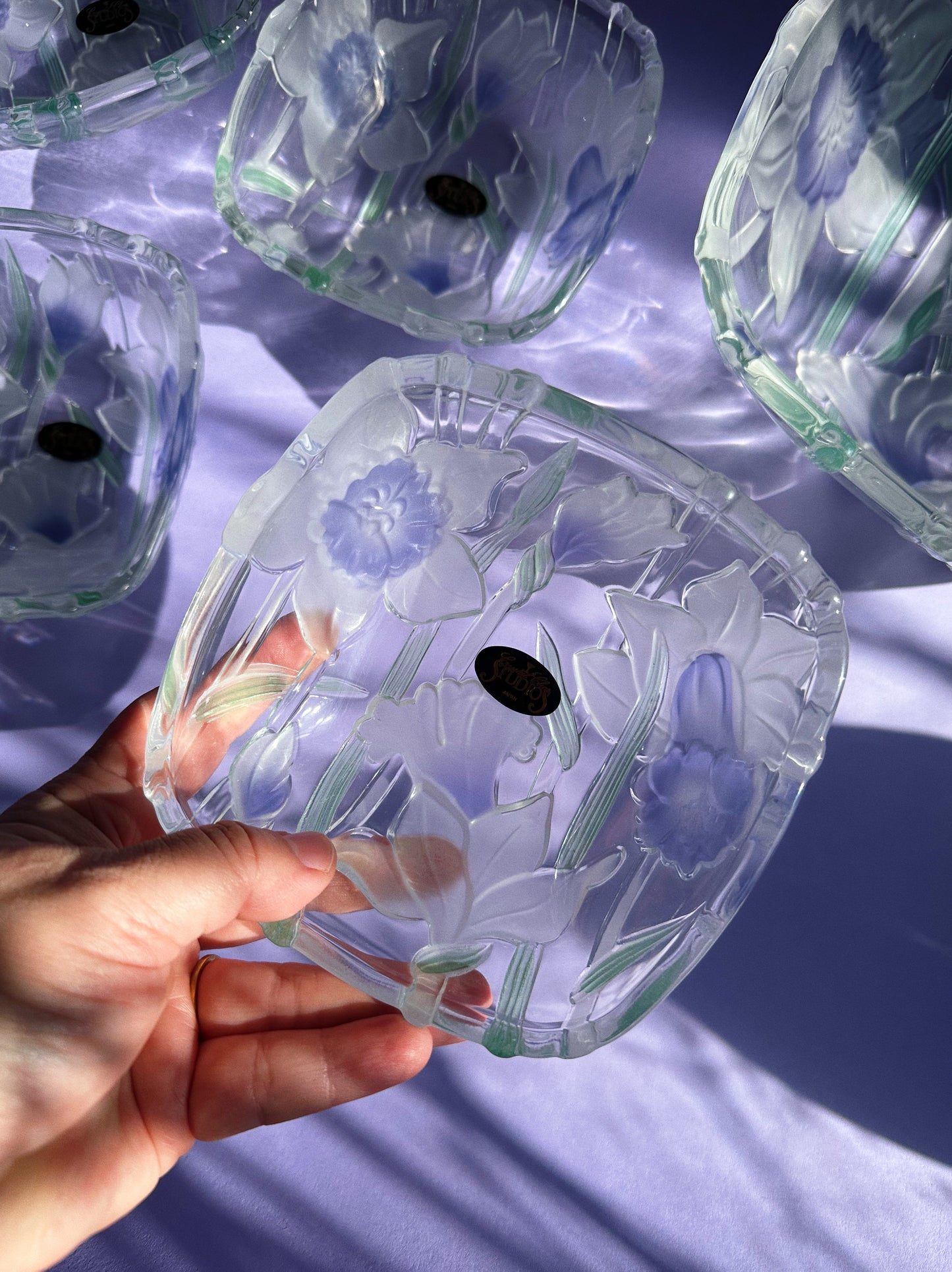 Vintage Crystal Clear Studios Purple Floral 5 Pc Bowl Set