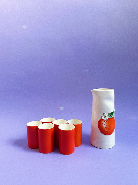 Vintage 1962 Holt Howard Orange Embossed Ceramic Pitcher & Glasses, Japan