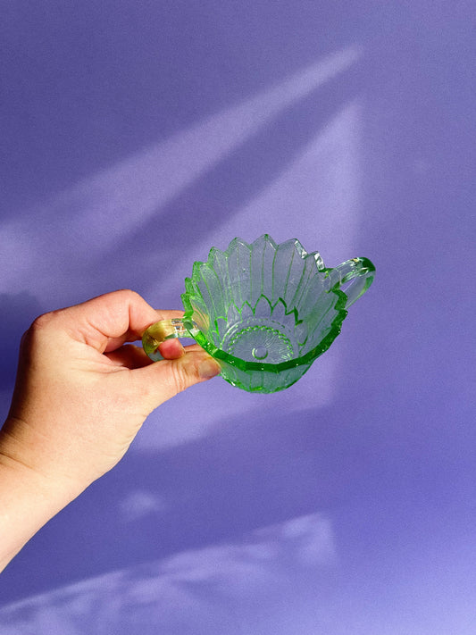 Indiana Glass Lily Pons Open Sugar Light Green Depression Uranium Glass