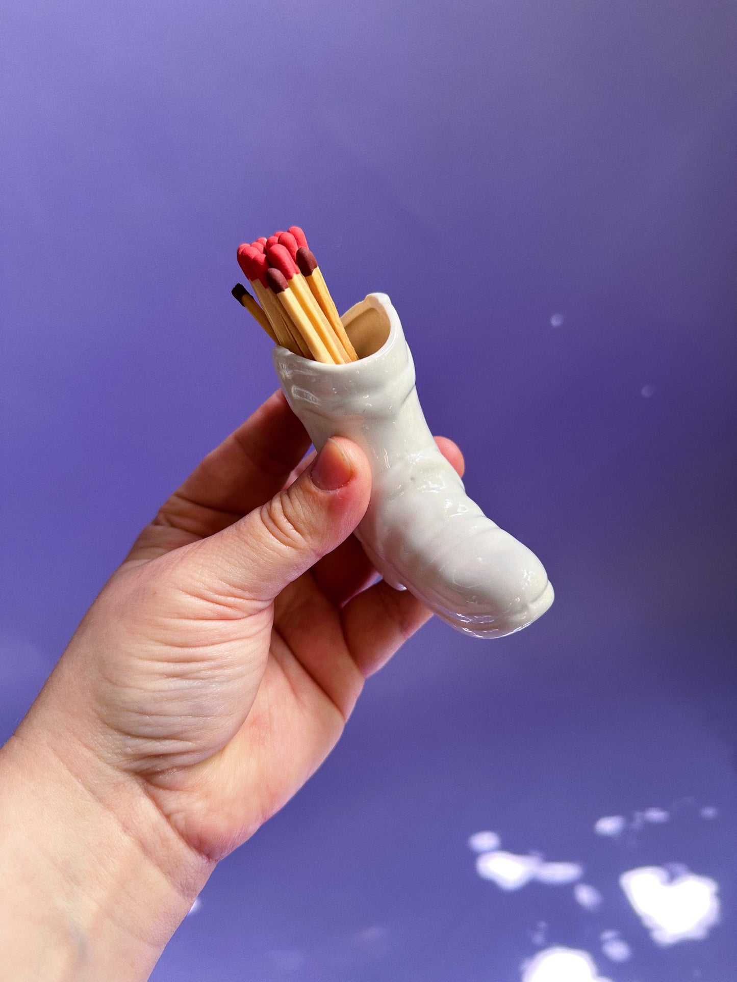 Ceramic White Match Holder Cowboy Boot w/ Striking Heel