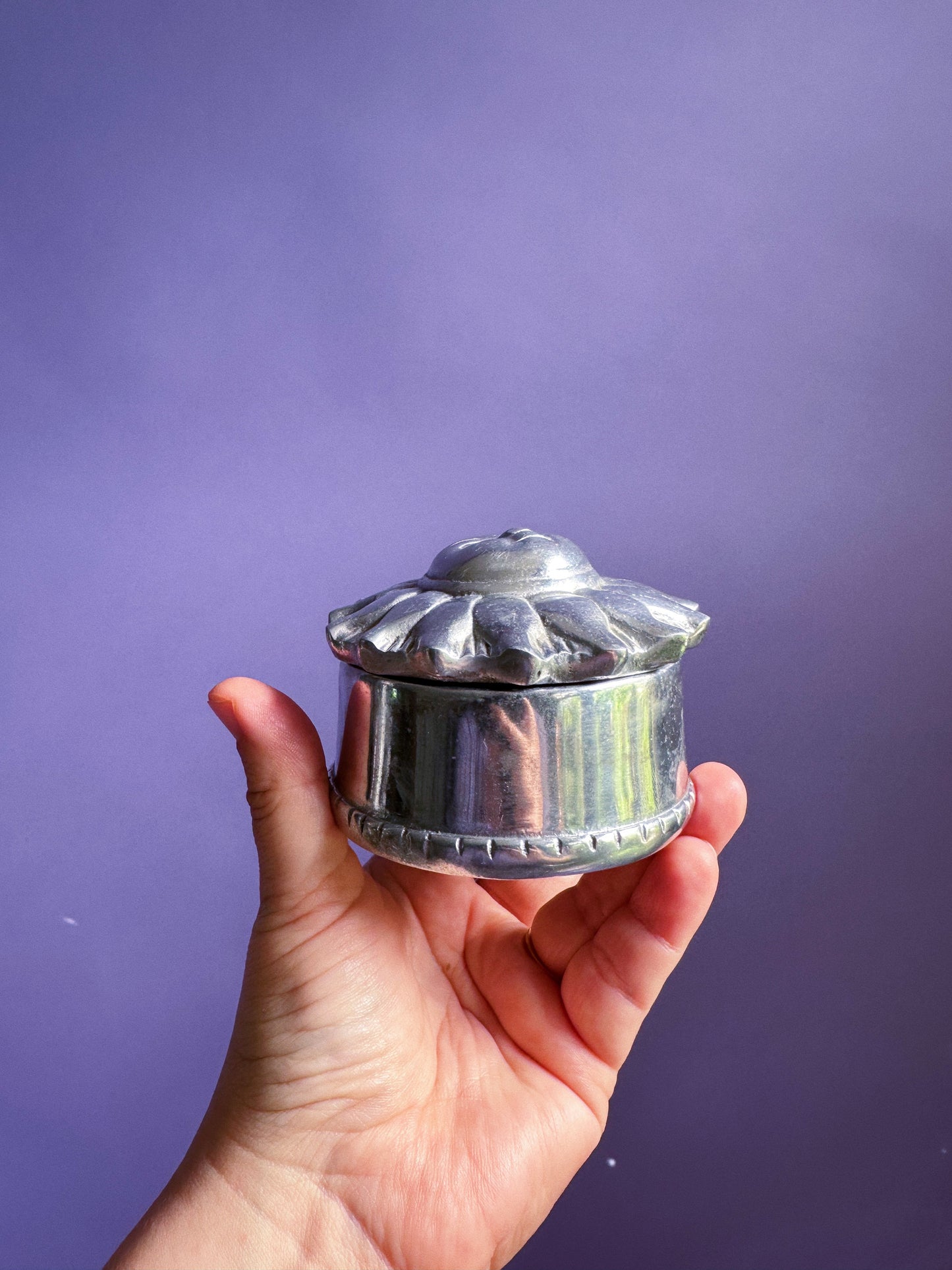 Vintage Lidded Sun Chrome Trinket Box