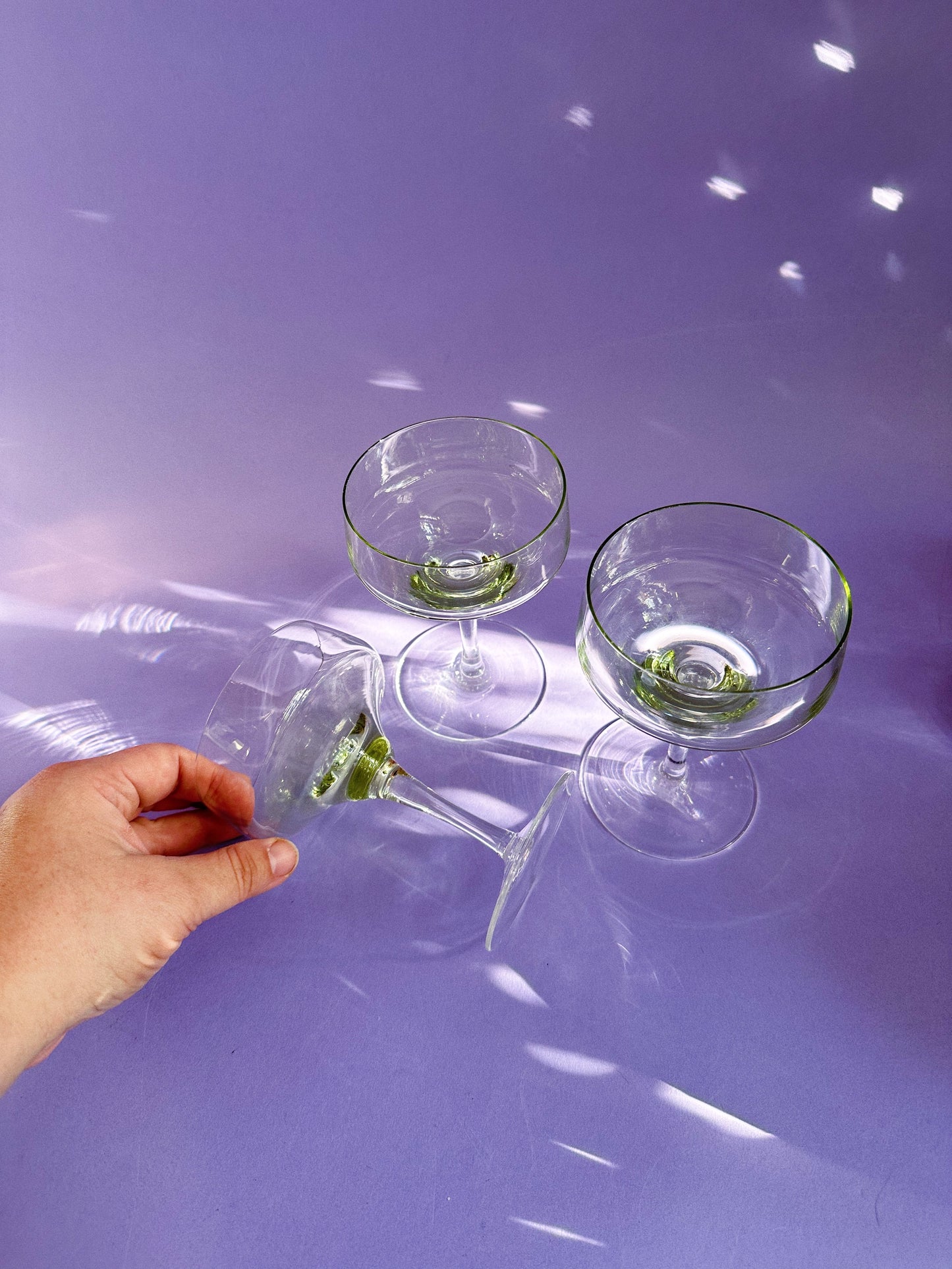 Set of 3 SASAKI Harmony Green Champagnes Coupes, MCM