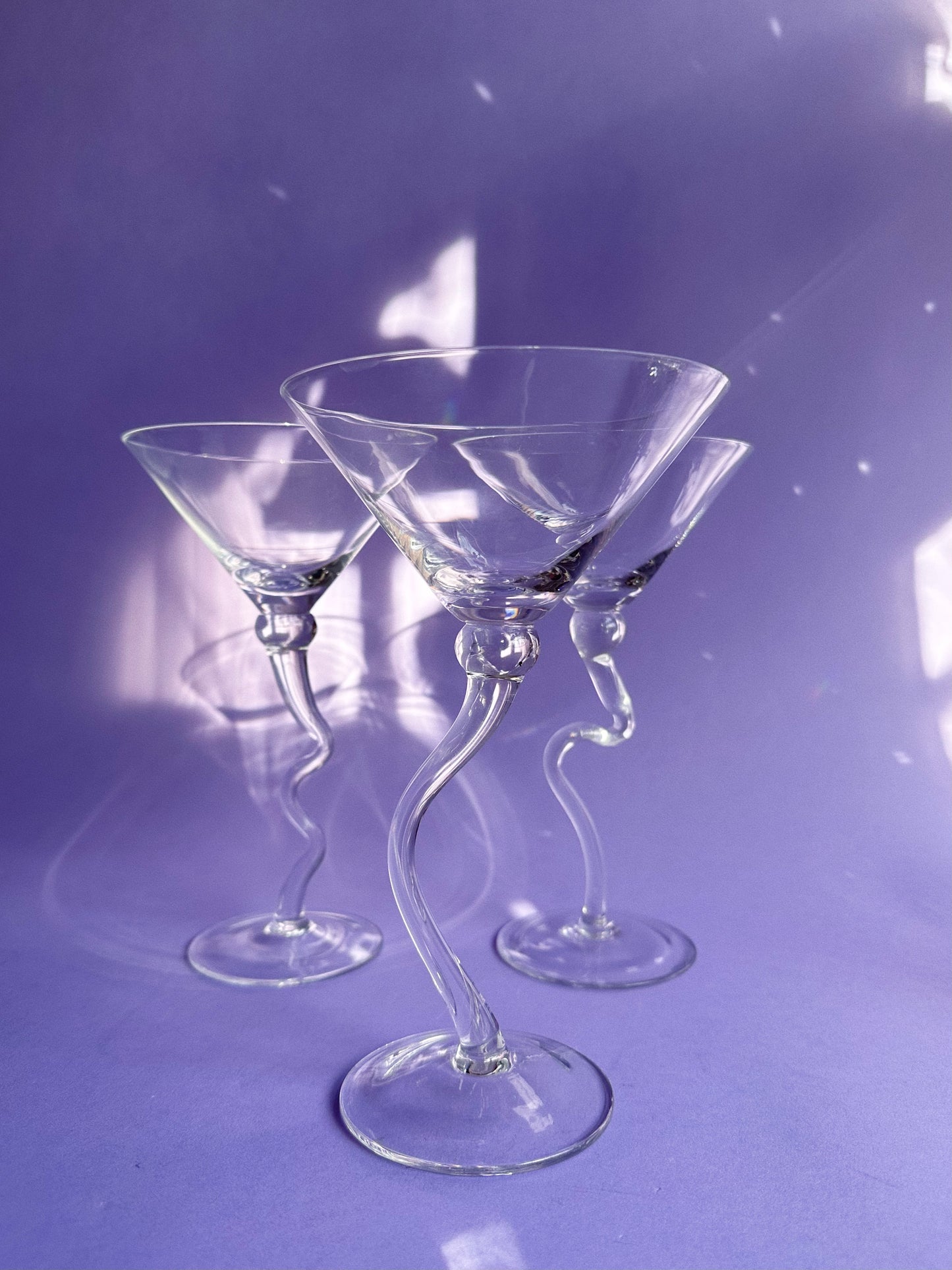 Vintage Tall Large Squigly Stemmed Martini / Cocktail / Mocktail Glasses