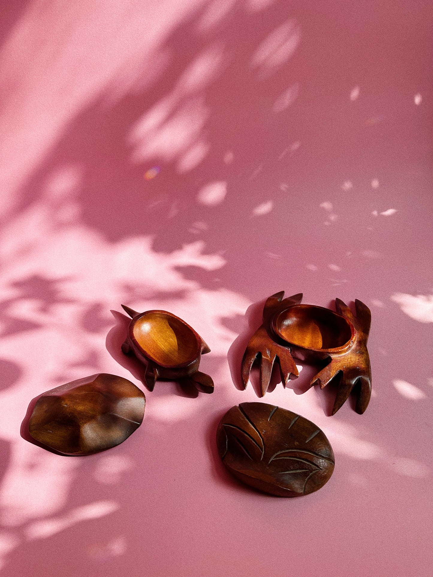 Vintage Handcarved Wooden Crab & Turtle Lidded Dishes