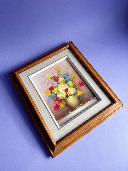 Vintage Wood Framed Signed Floral Bouquet Oil Painting