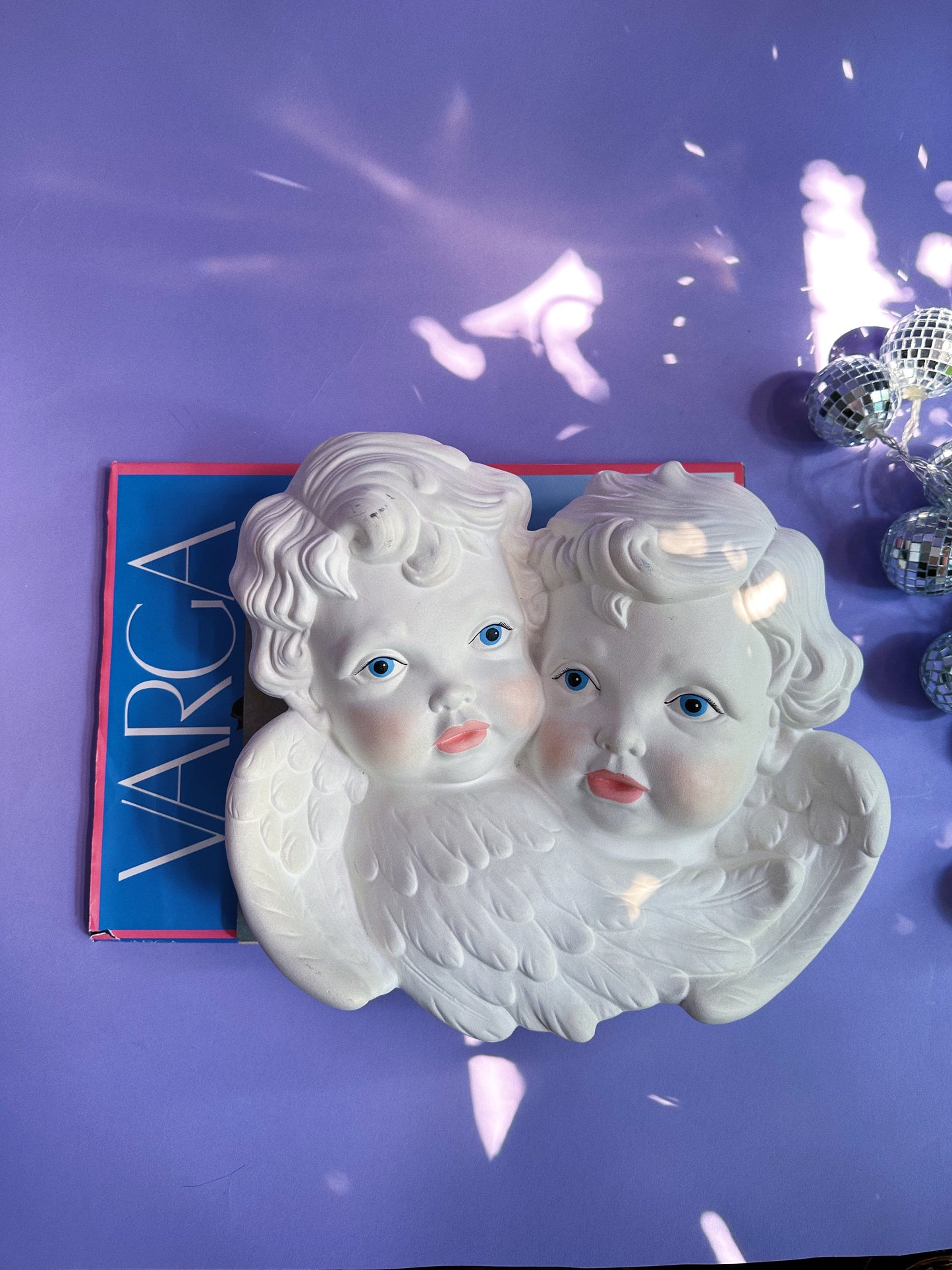 Large Pair of Ceramic Vintage 80s Cherubs Wall Hanging