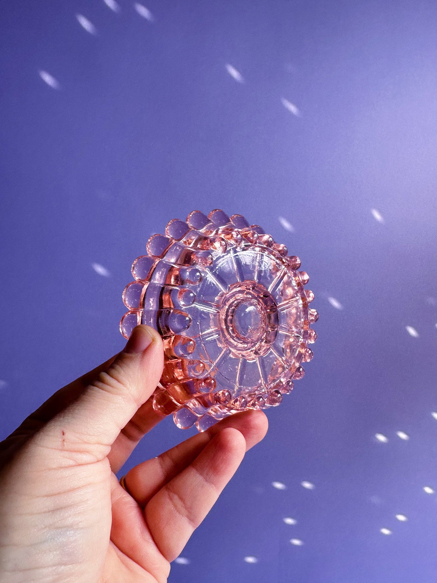 Vintage Pink Pressed Glass Candle Holder