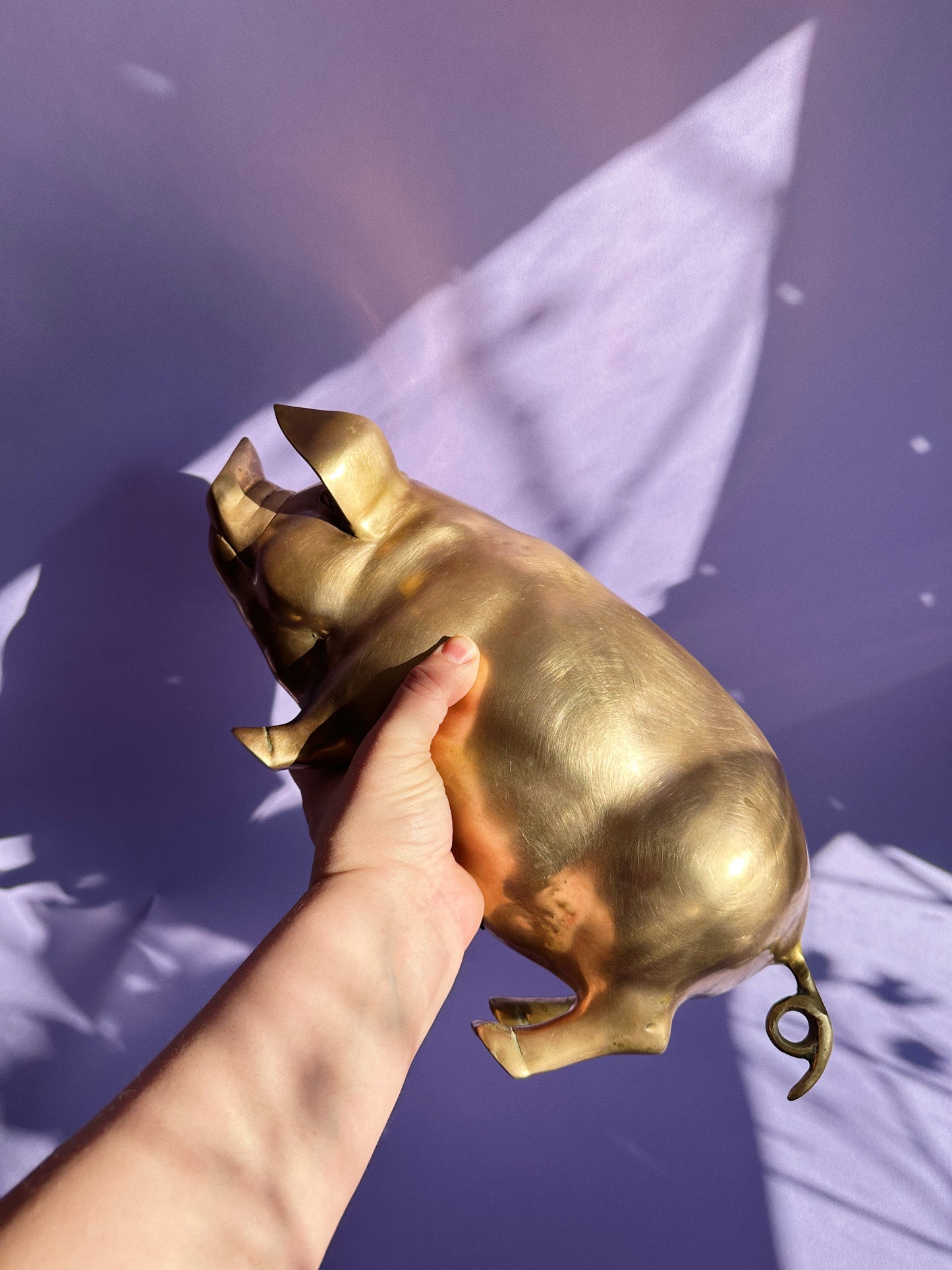 Vintage Brass Pig Piggy Bank Large & Heavy 15” Long w Plug