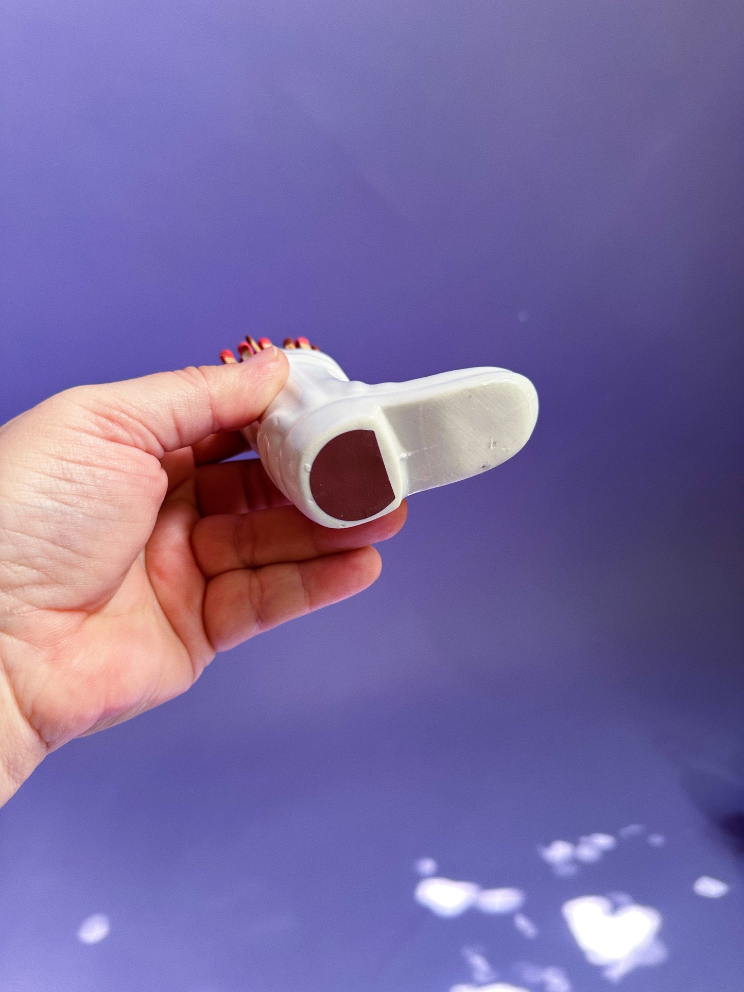 Ceramic White Match Holder Cowboy Boot w/ Striking Heel