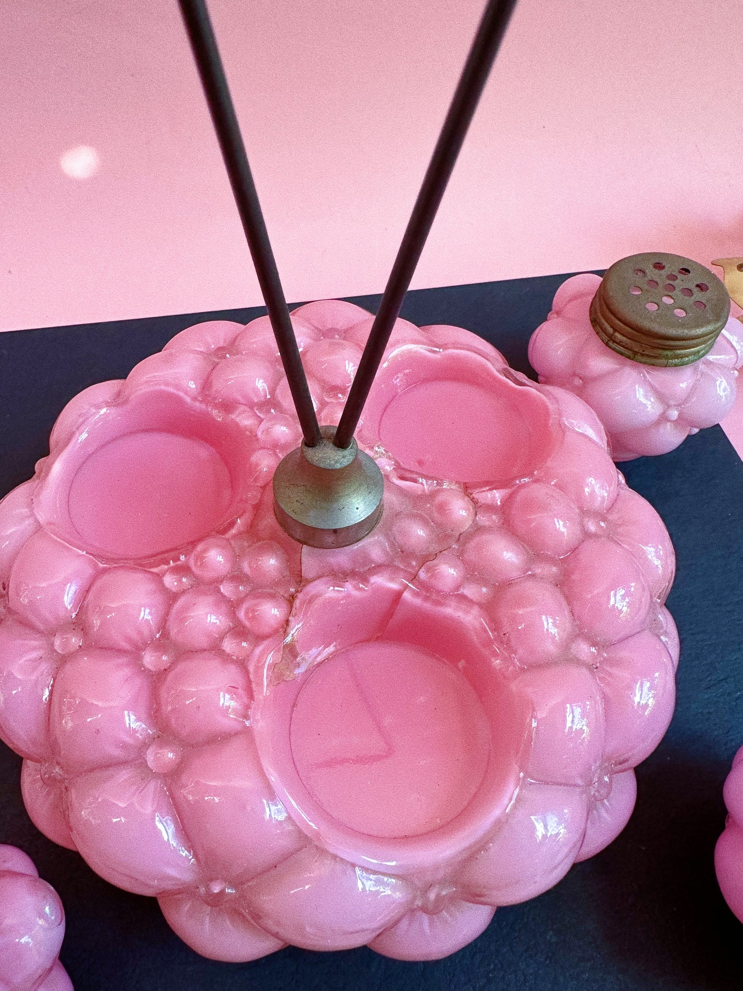 EAPG Condiment Set Pink Bulging Petal Consolidated Lamp & Glass Co. 1895