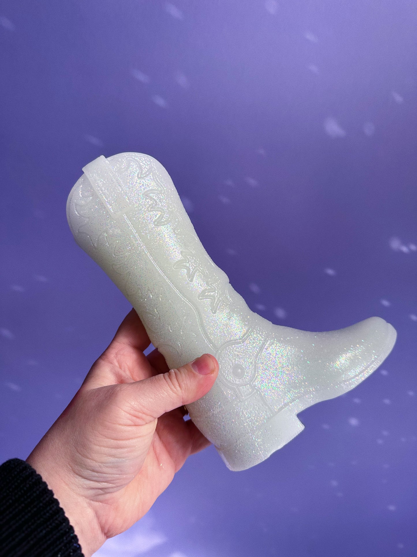 White Glitter Cowboy Boot Candle