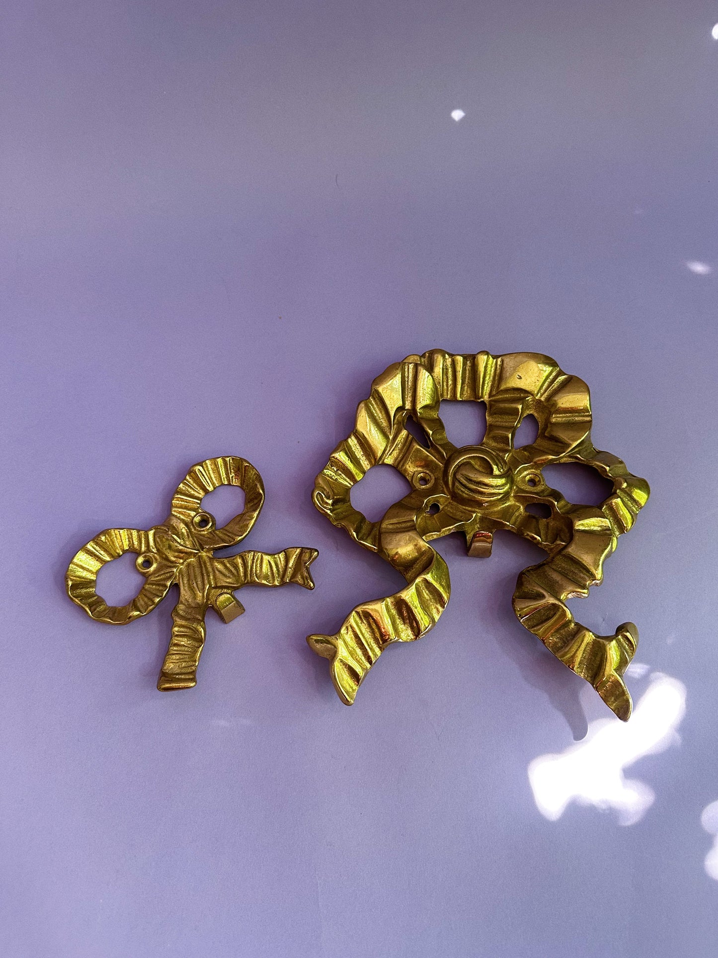 Vintage Heavy Brass Bow Wall Hooks