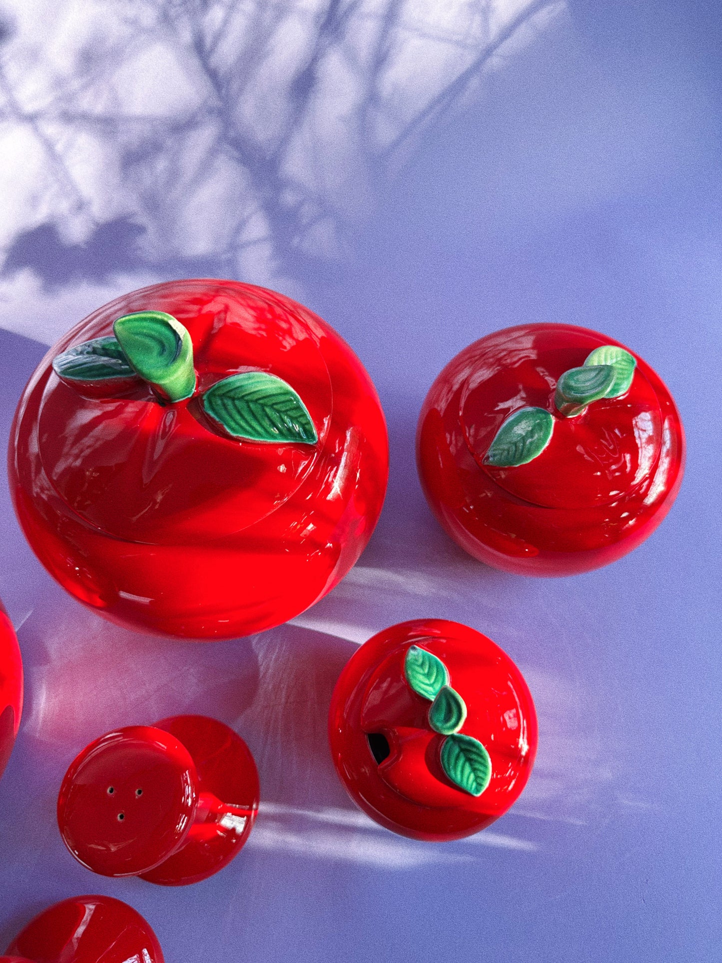 Vintage Red Ceramic Apple Canisters & Salt Pepper Shakers