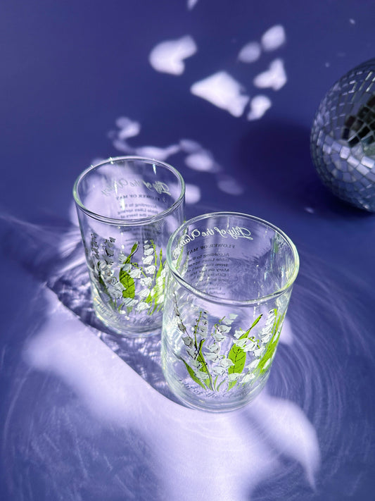 Vintage Floral Brockway Lily of the Valley May Glass Tumblers