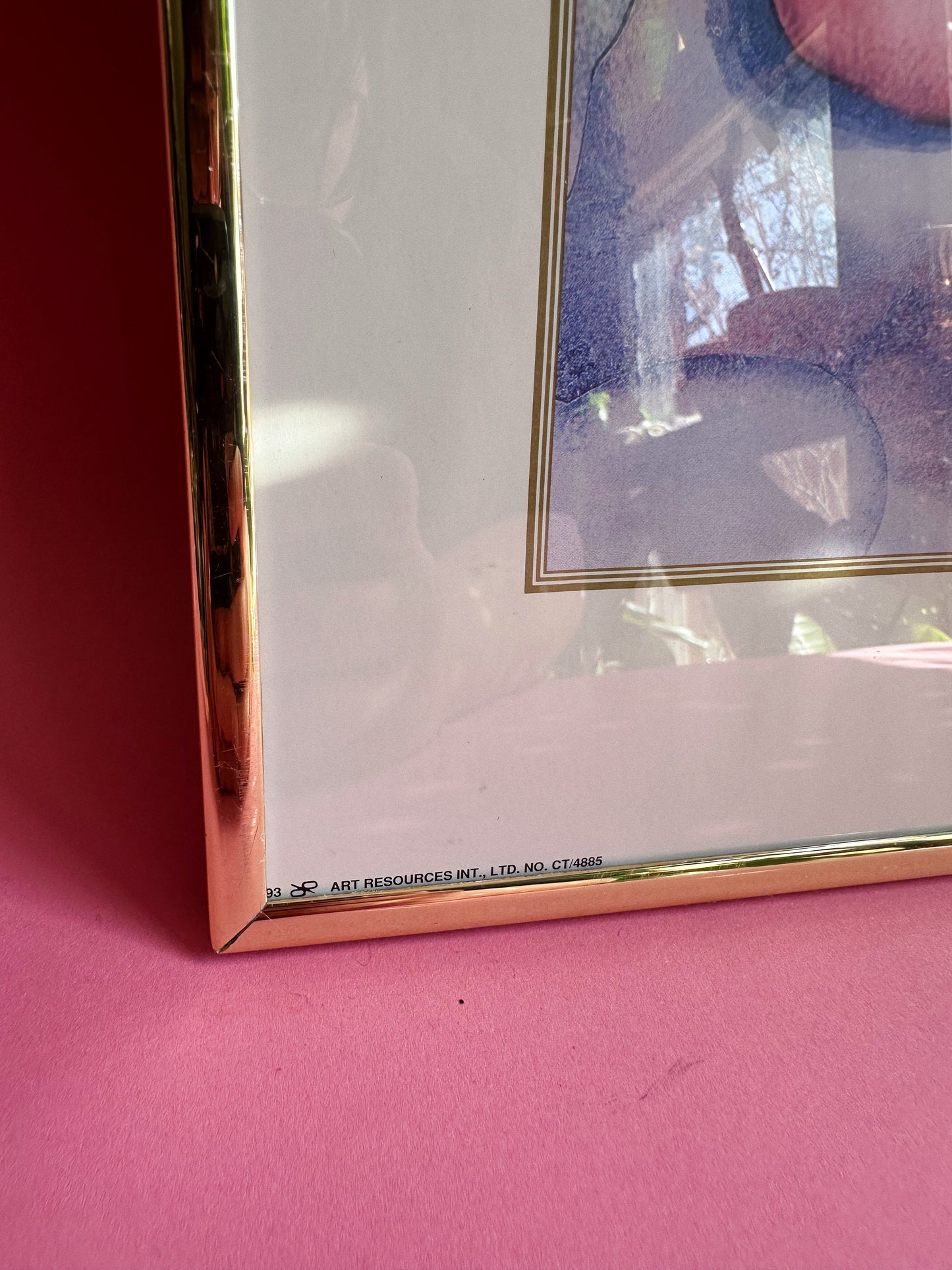 Vintage Cherub Angel Print in Lacquered Brass Frame