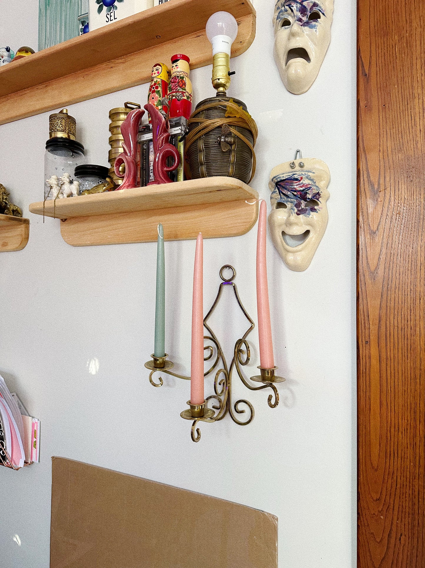 Pair of Vintage Brass 3 Candle Wall Sconces