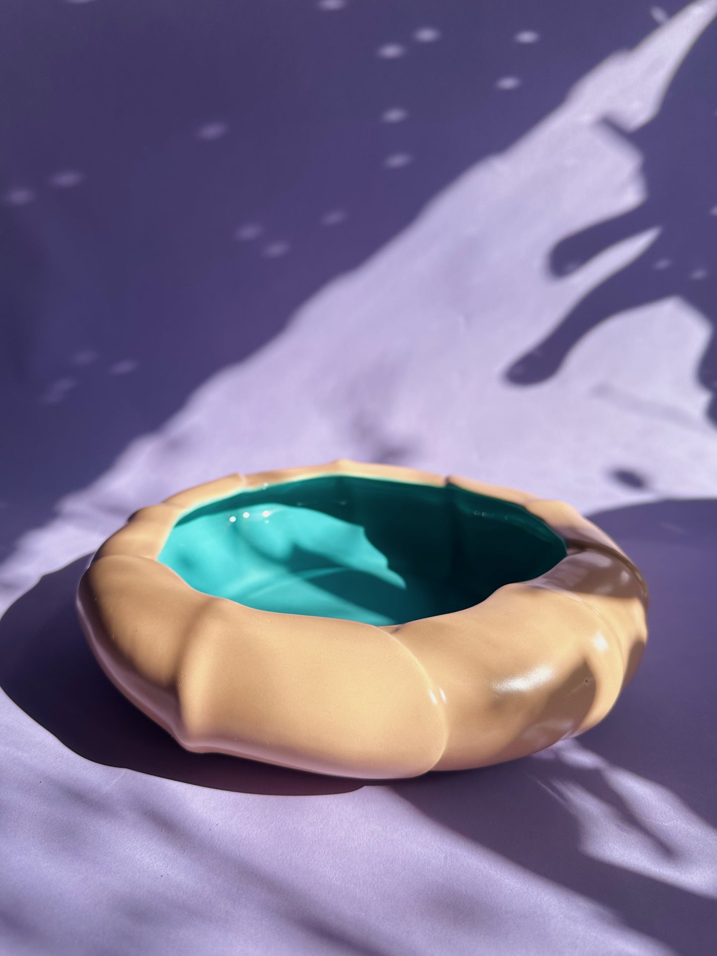 Catalina Pottery Vintage Pottery Bowl Vase Pink Peach Turquoise Blue 1930s